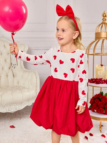 Young Girl Casual Matching Mother-Daughterl Knit Roundneck Patchwork Woven Lantern Hemline Bodycon Dress