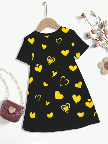 Young Girl Casual Minimalist Short Sleeve Mid-Length Dress, Summer