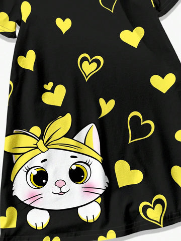 Young Girl Casual Minimalist Short Sleeve Mid-Length Dress, Summer