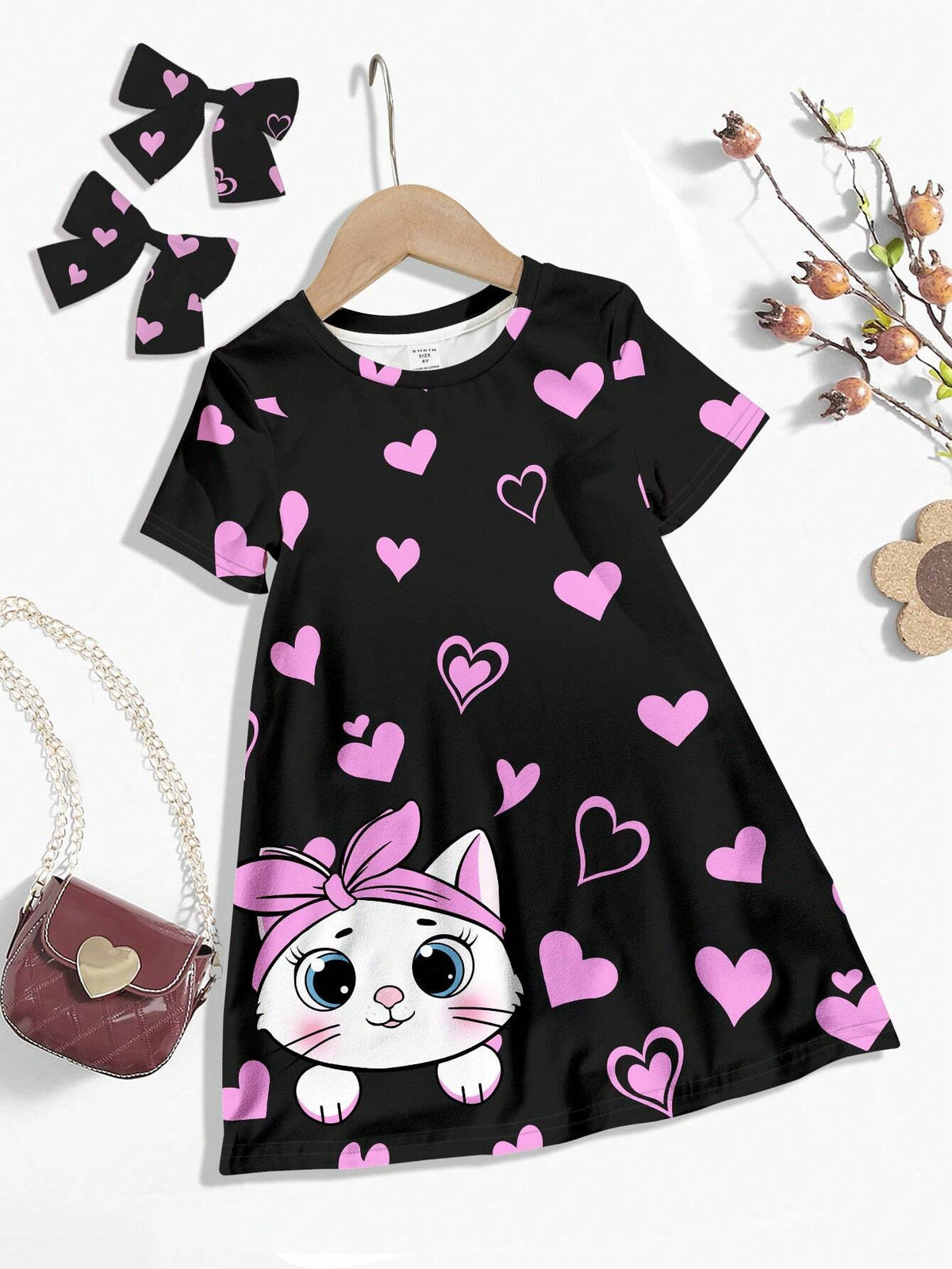 Young Girl Casual Minimalist Short Sleeve Midi Dress, Suitable For Summer