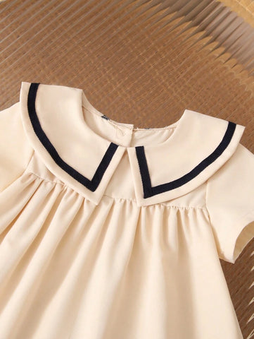 Young Girl Casual Navy Style Short Sleeve Beach Dress, Versatile Party Princess Dress, Summer