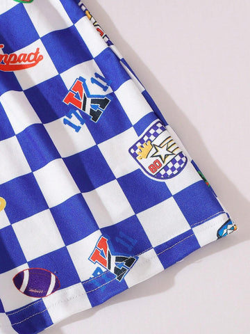 Young Girl Casual Plaid Cartoon Printed Dress With Stand Collar, Sporty Style