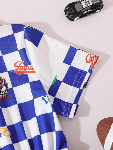 Young Girl Casual Plaid Cartoon Printed Dress With Stand Collar, Sporty Style