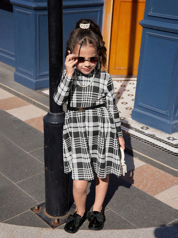 Young Girl Casual Plaid Long Sleeve Dress, Autumn