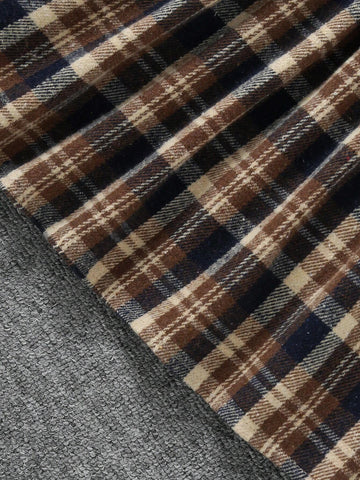 Young Girl Casual Plaid Patchwork Flutter Sleeve Round Neck Waffle Decor Bow Tie Fake Two-Piece Midi Dress, Autumn Winter