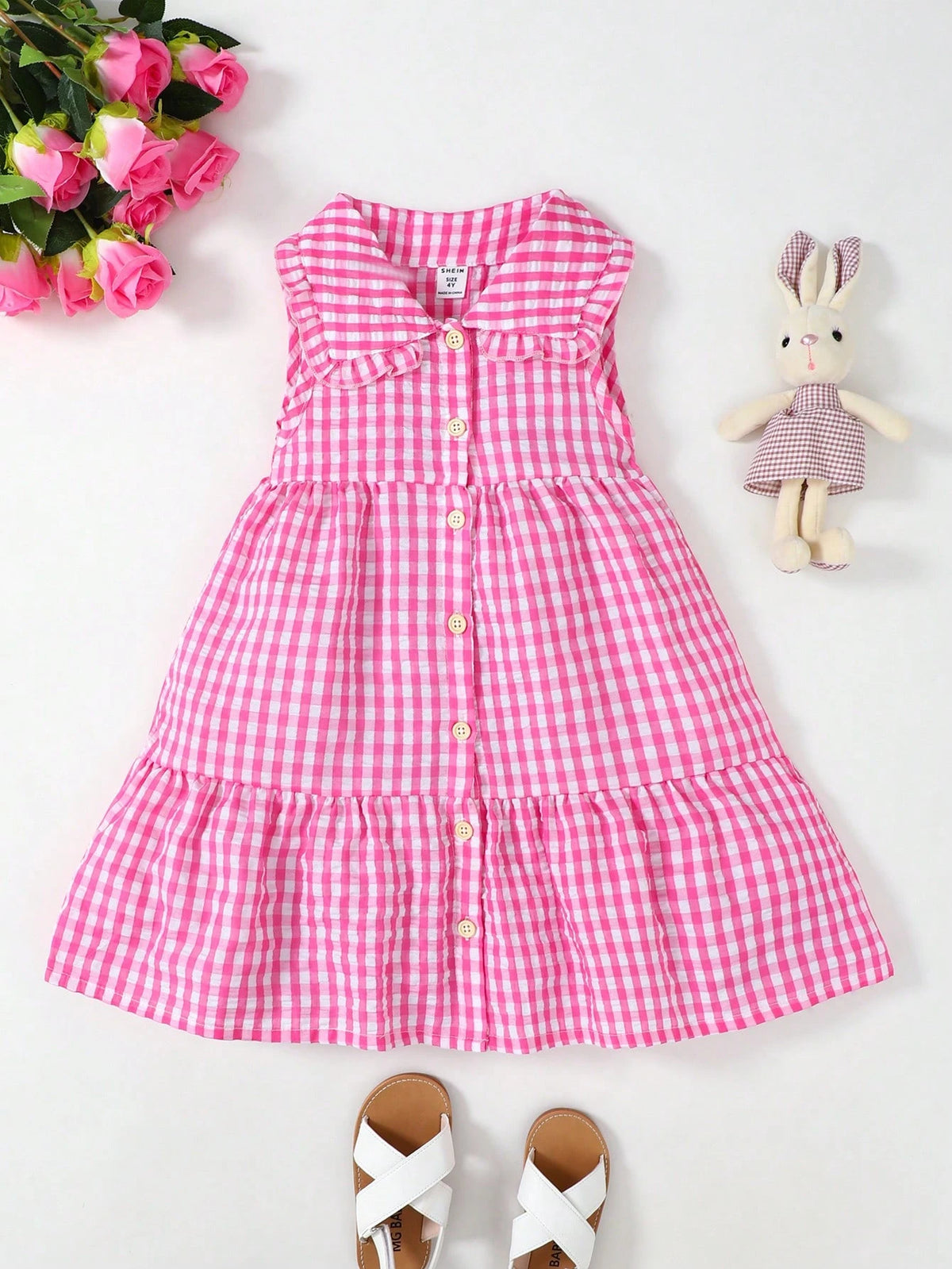 Young Girl' Casual Plaid Print Short Sleeve Happy Childhood Dress