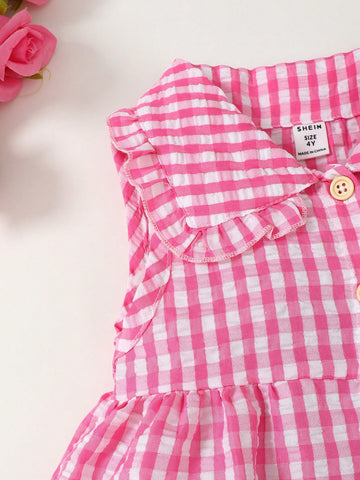 Young Girl' Casual Plaid Print Short Sleeve Happy Childhood Dress