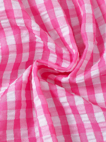 Young Girl' Casual Plaid Print Short Sleeve Happy Childhood Dress