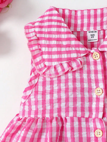 Young Girl' Casual Plaid Print Short Sleeve Happy Childhood Dress