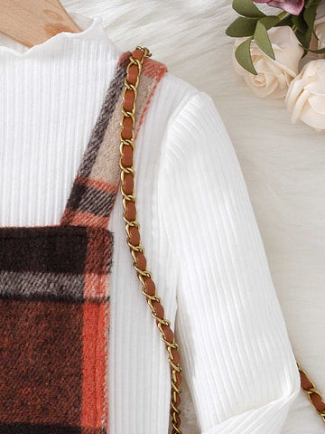 Young Girl Casual Plaid Printed Strap Dress