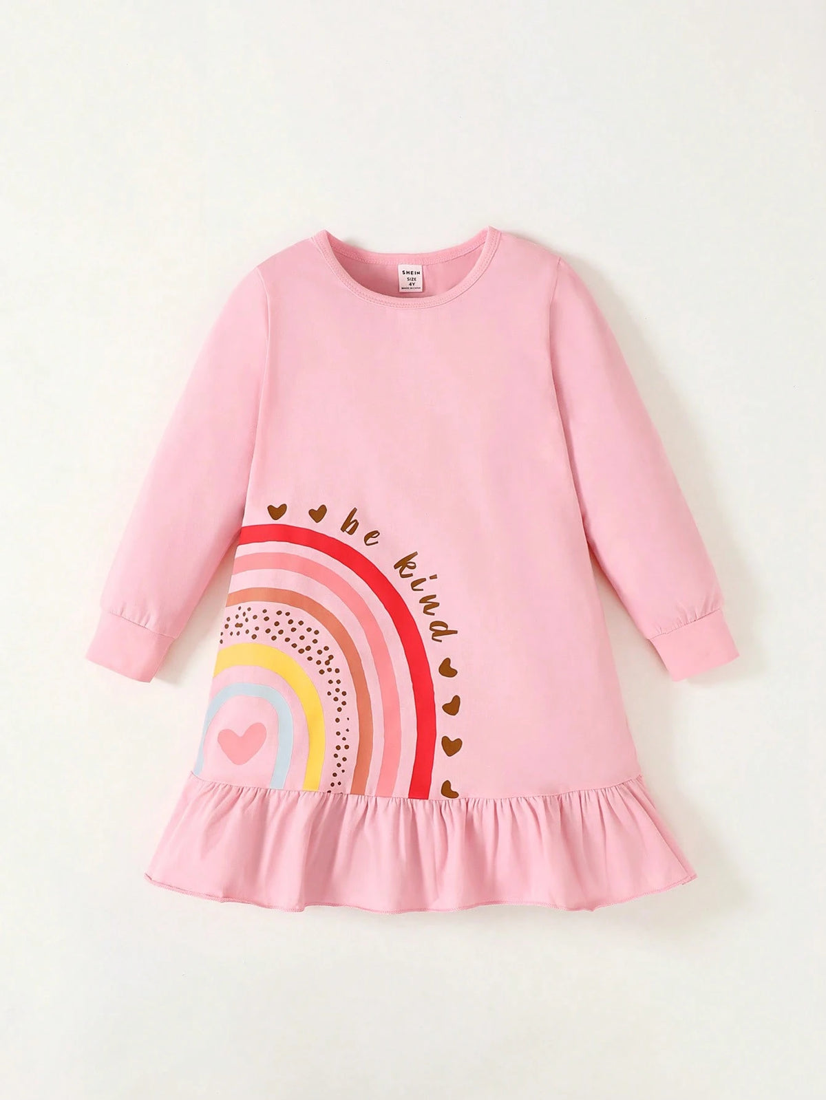 Young Girl Casual Rainbow Bridge Print Adorable Cute Long Sleeve Dress