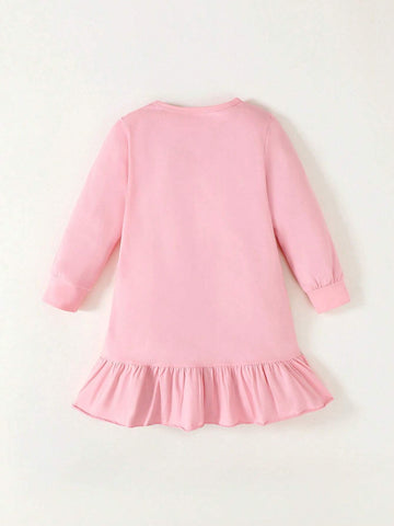 Young Girl Casual Rainbow Bridge Print Adorable Cute Long Sleeve Dress