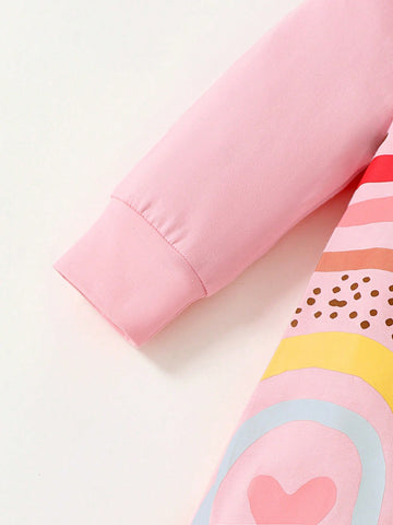Young Girl Casual Rainbow Bridge Print Adorable Cute Long Sleeve Dress