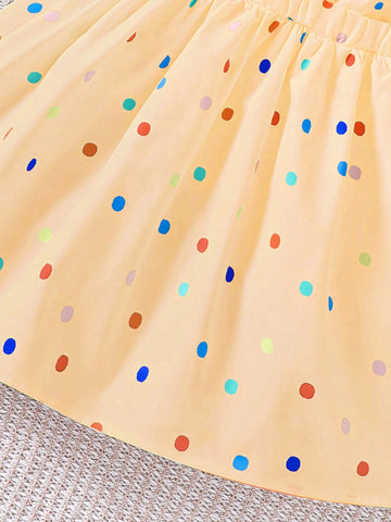 Young Girl' Casual Rainbow Polka Dot Print Dress