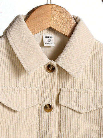 Young Girl Casual Ribbed Pocket & Flap Detachable Belt Decor Dress