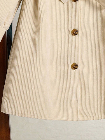 Young Girl Casual Ribbed Pocket & Flap Detachable Belt Decor Dress