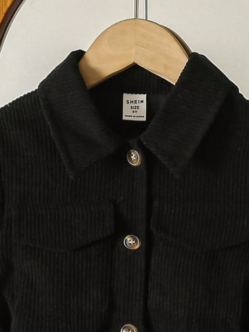 Young Girl' Casual Ribbed Pocket & Flap Detachable Belt Dress