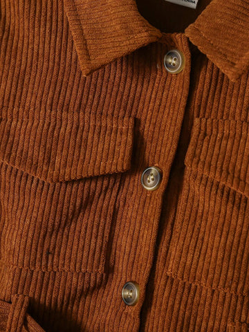 Young Girl Casual Ribbed Pocketed Dress With Detachable Belt, Suitable For Young Girl Autumn/Winter Daily Wear