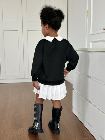 Young Girl Casual School Style 2 In 1 Hoodie Dress, Suitable For Daily Casual Wear At Home Or Outdoor