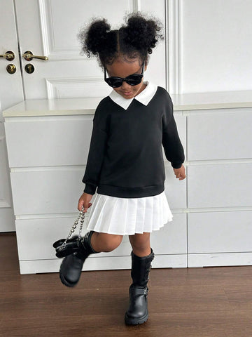 Young Girl Casual School Style 2 In 1 Hoodie Dress, Suitable For Daily Casual Wear At Home Or Outdoor