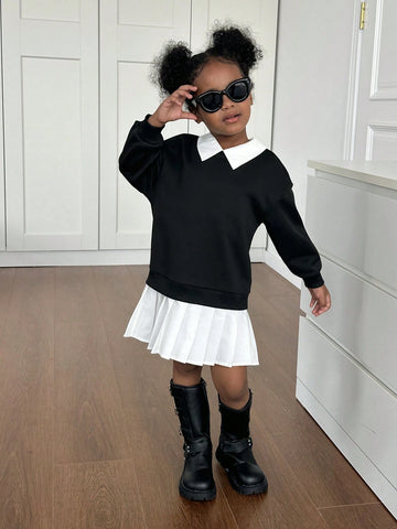 Young Girl Casual School Style 2 In 1 Hoodie Dress, Suitable For Daily Casual Wear At Home Or Outdoor