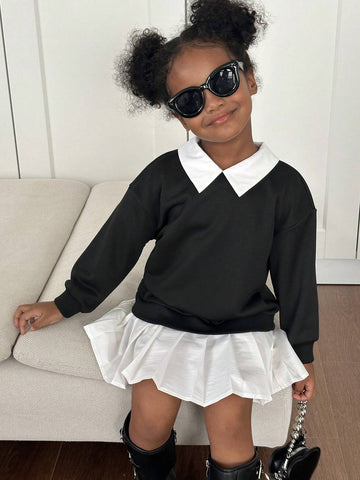 Young Girl Casual School Style 2 In 1 Hoodie Dress, Suitable For Daily Casual Wear At Home Or Outdoor