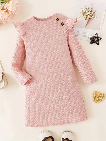 Young Girl Casual Simple Knit Dress, Long Sleeve, Elegant Ruffled Hem, Versatile Design, Soft & Comfortable, Autumn/Winter