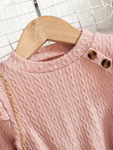 Young Girl Casual Simple Knit Dress, Long Sleeve, Elegant Ruffled Hem, Versatile Design, Soft & Comfortable, Autumn/Winter