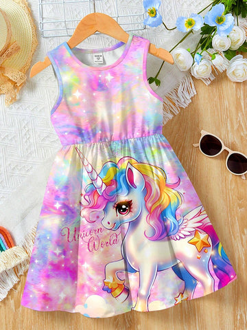 Young Girl Casual Simple Sleeveless Mid-Length Dress, Suitable For Summer