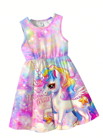 Young Girl Casual Simple Sleeveless Mid-Length Dress, Suitable For Summer