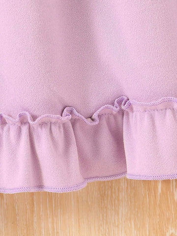 Young Girl Casual Slogan Print Bow Decor Long Sleeve Fleece Round Neck Dress