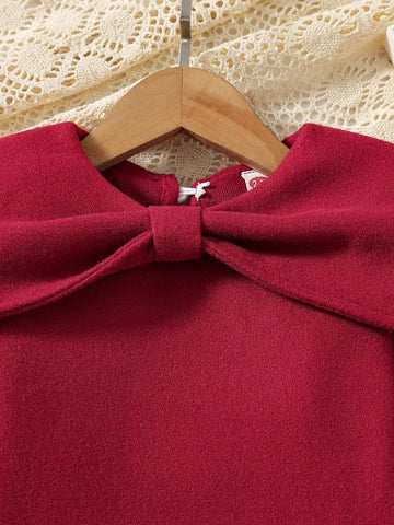Young Girl Casual Solid Color Bow Collar Dress