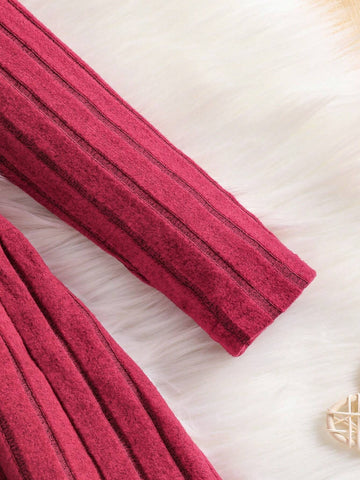 Young Girl Casual Solid Color Ribbed Knit Dress