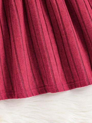 Young Girl Casual Solid Color Ribbed Knit Dress