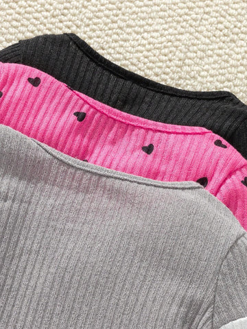 Young Girl' Casual Splice Color & Digital Heart Print Round Neck Long Sleeve Dress