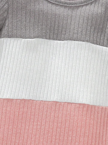 Young Girl' Casual Splice Color & Digital Heart Print Round Neck Long Sleeve Dress