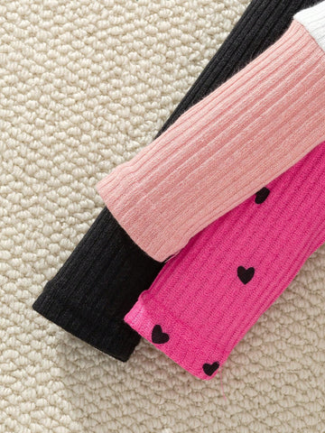 Young Girl' Casual Splice Color & Digital Heart Print Round Neck Long Sleeve Dress