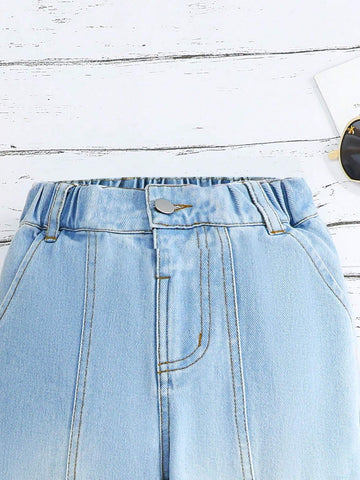 Young Girl Casual Straight Leg Washed Workwear Denim Pants