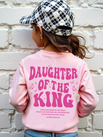 Young Girl' Casual Trendy Creative Letter Slogan Graphic Print Basic Round Neck Sweatshirt
