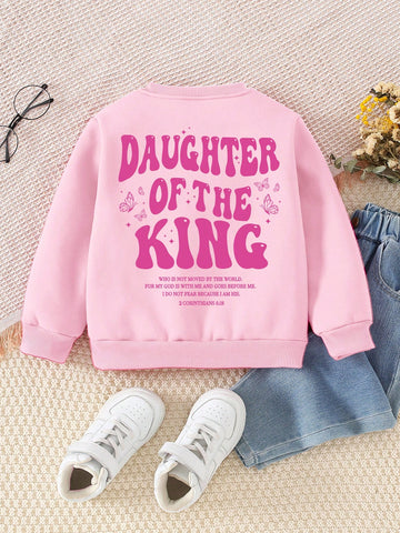 Young Girl' Casual Trendy Creative Letter Slogan Graphic Print Basic Round Neck Sweatshirt