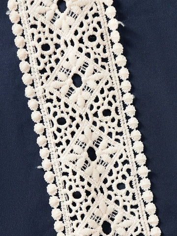 Young Girl Casual Two-Tone Lace Splice Puff Sleeve Dress