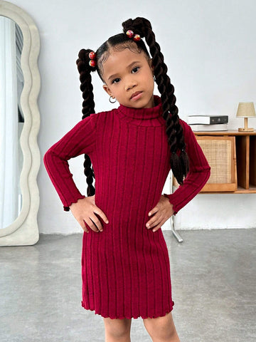 Young Girl Casual Warm High Collar Furry Knitted Turtleneck Bodycon Sweater Dress