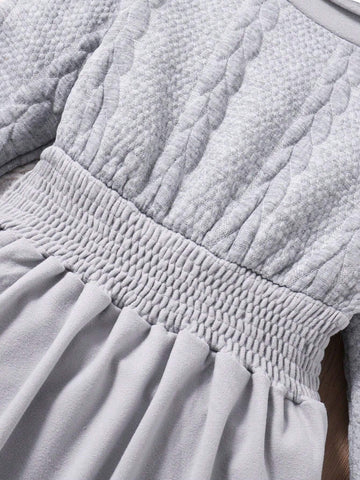 Young Girl Casual White Knitting High Collar Elastic Waist Dress, Soft & Warm, Suitable For Everyday & Formal Occasions, Autumn/Winter