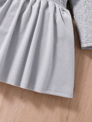 Young Girl Casual White Knitting High Collar Elastic Waist Dress, Soft & Warm, Suitable For Everyday & Formal Occasions, Autumn/Winter