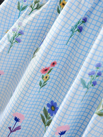 Young Girl Checked Print Flutter Sleeve Bodycon Dress, Suitable For Vacation, Birthday Party, Summer