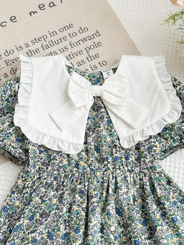 Young Girl Chiffon Ditsy Floral Ruffle Hem Casual Dress