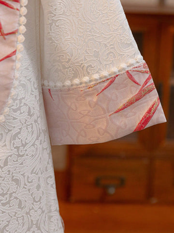 Young Girl' Chinese New Year Pink Long Sleeve Retro Cheongsam Dress With Traditional Embroidery