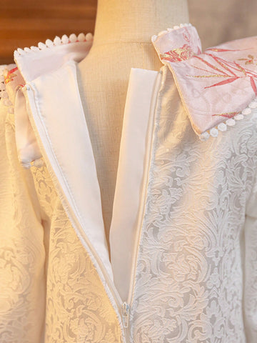 Young Girl' Chinese New Year Pink Long Sleeve Retro Cheongsam Dress With Traditional Embroidery