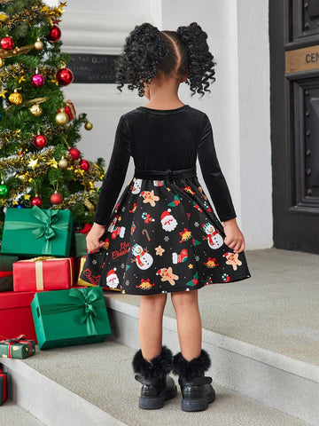 Young Girl Christmas Casual Knit Patchwork Ditsy Floral Long Sleeve Dress