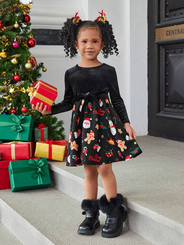 Young Girl Christmas Casual Knit Patchwork Ditsy Floral Long Sleeve Dress